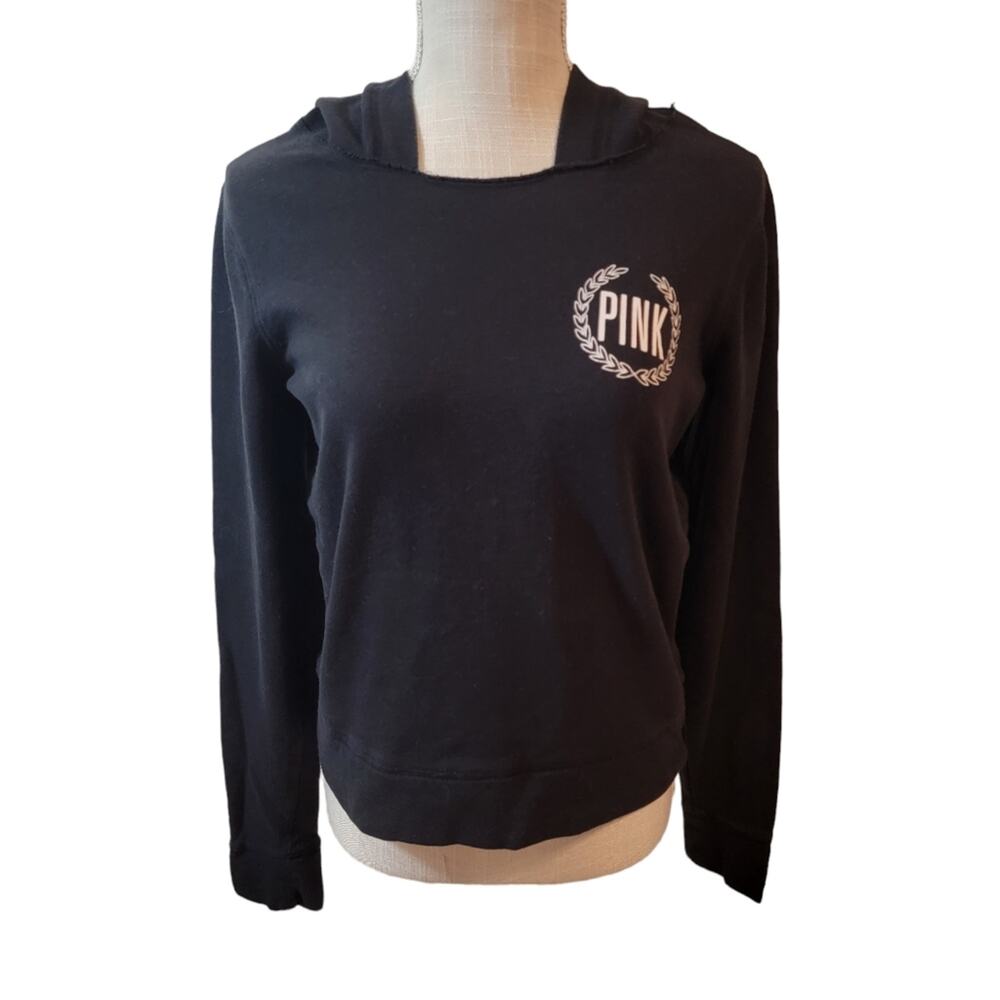 Pink Victoria's Secret Black Pullover Hooded Sweatshirt Size Small